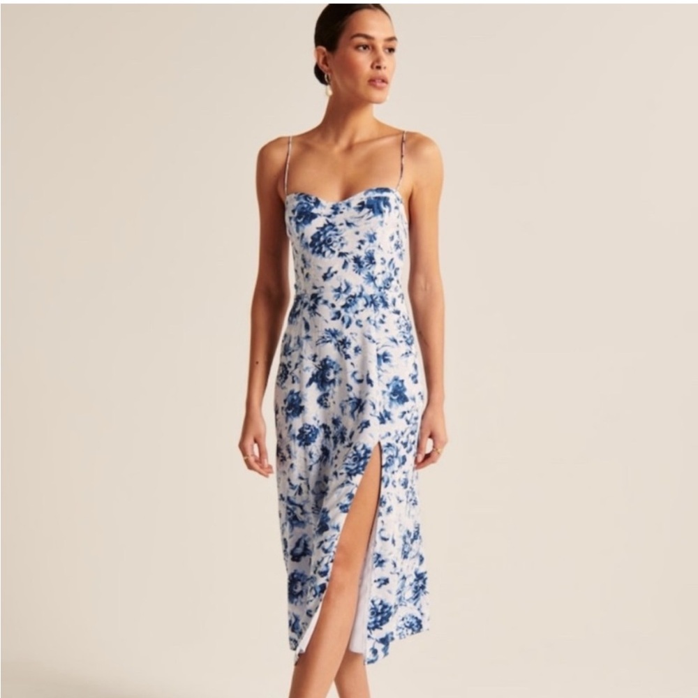Abercrombie & Fitch Blue Floral High Slit Midi Dress